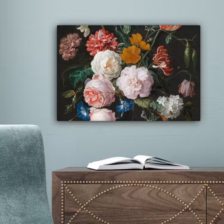 Stilleven met bloemen in een glazen vaas - Schilderij van Jan Davidsz. de Heem canvas 2cm klein -sfeer4