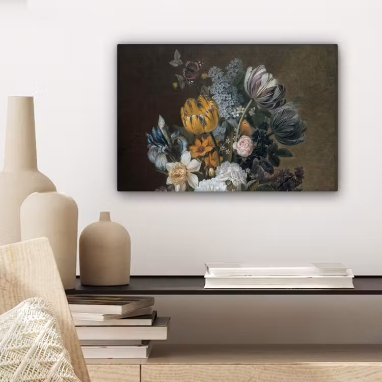 Stilleven met bloemen - Schilderij van Eelke Jelles Eelkema canvas 2cm klein -sfeer6