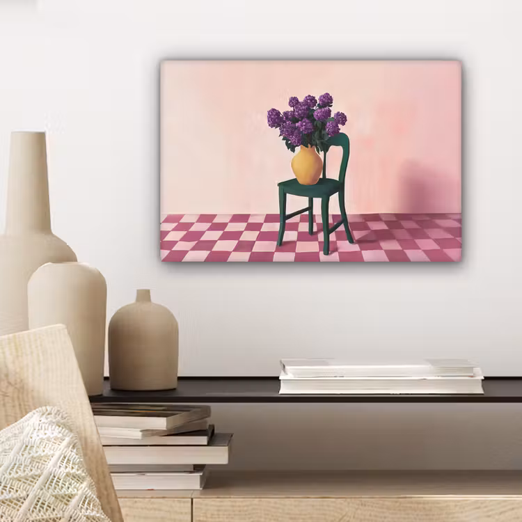 Stoel - Vaas - Bloemen - Geblokt canvas 2cm klein -sfeer6