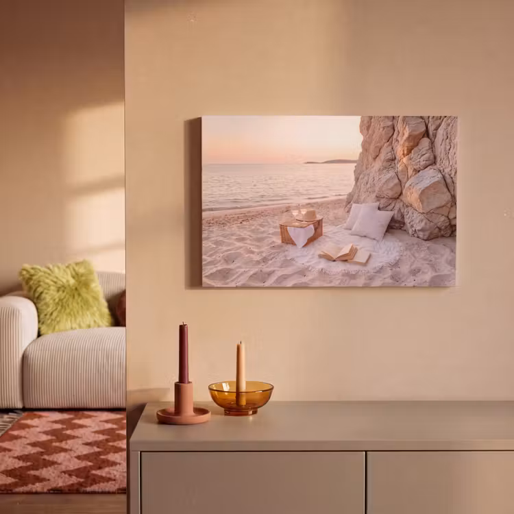 Strand - Picknick - Zonsondergang - Zomer - Natuur canvas 2cm klein -sfeer1