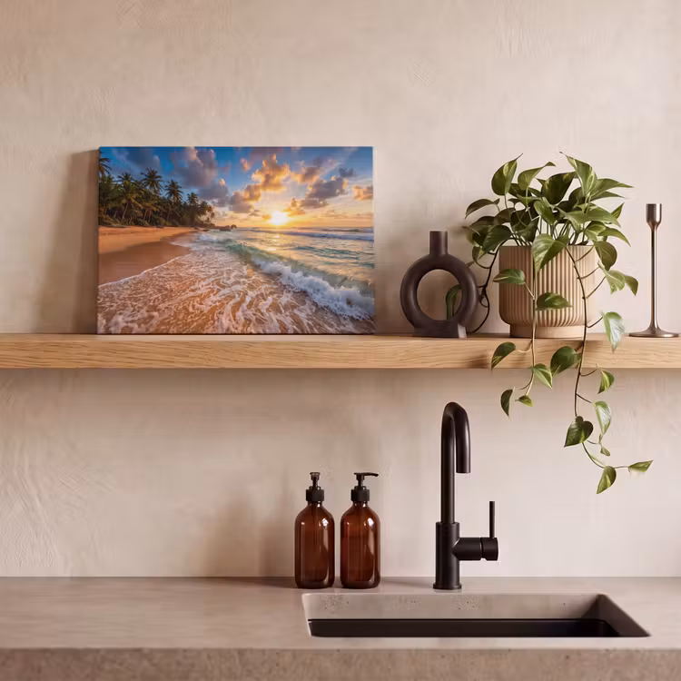 Strand - Zonsondergang - Golven - Natuur - Goud canvas 2cm klein -sfeer3