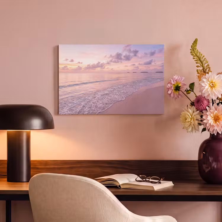Strand - Zonsondergang - Natuur - Minimalistisch - Roze canvas 2cm klein -sfeer4