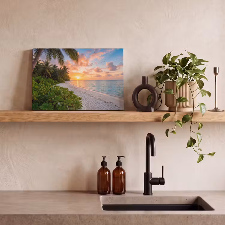 Strand - Zonsondergang - Palmbomen - Tropisch - Natuur canvas 2cm klein -sfeer3