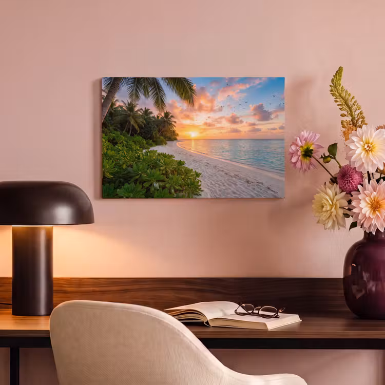 Strand - Zonsondergang - Palmbomen - Tropisch - Natuur canvas 2cm klein -sfeer4