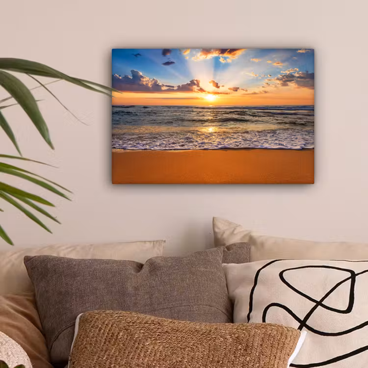 Strand - Zonsondergang - Zee - Wolken - Horizon canvas 2cm klein -sfeer1