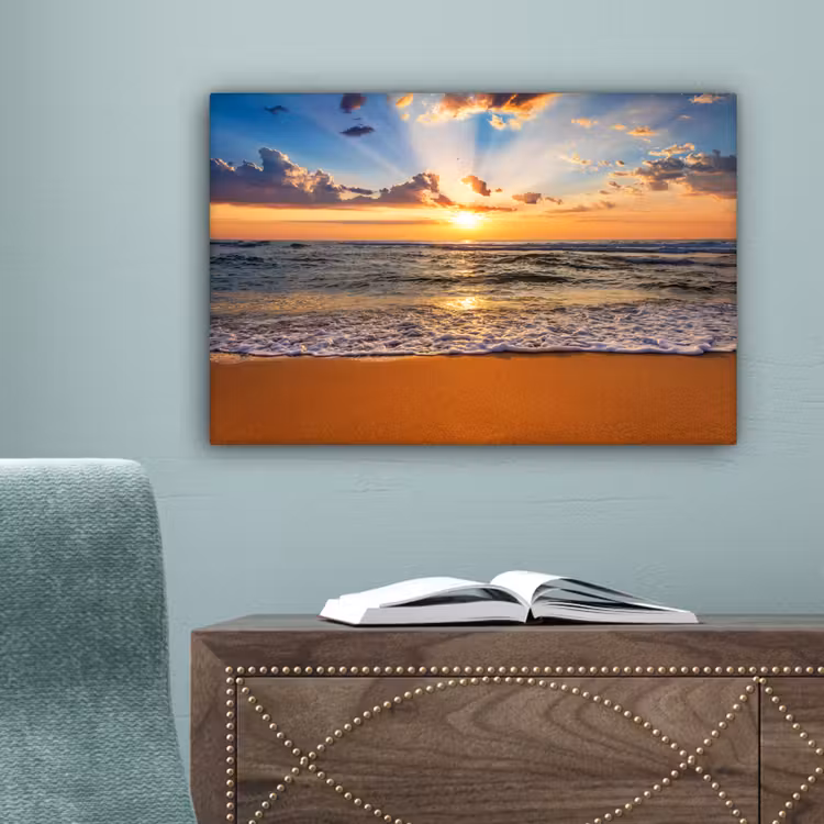 Strand - Zonsondergang - Zee - Wolken - Horizon canvas 2cm klein -sfeer4