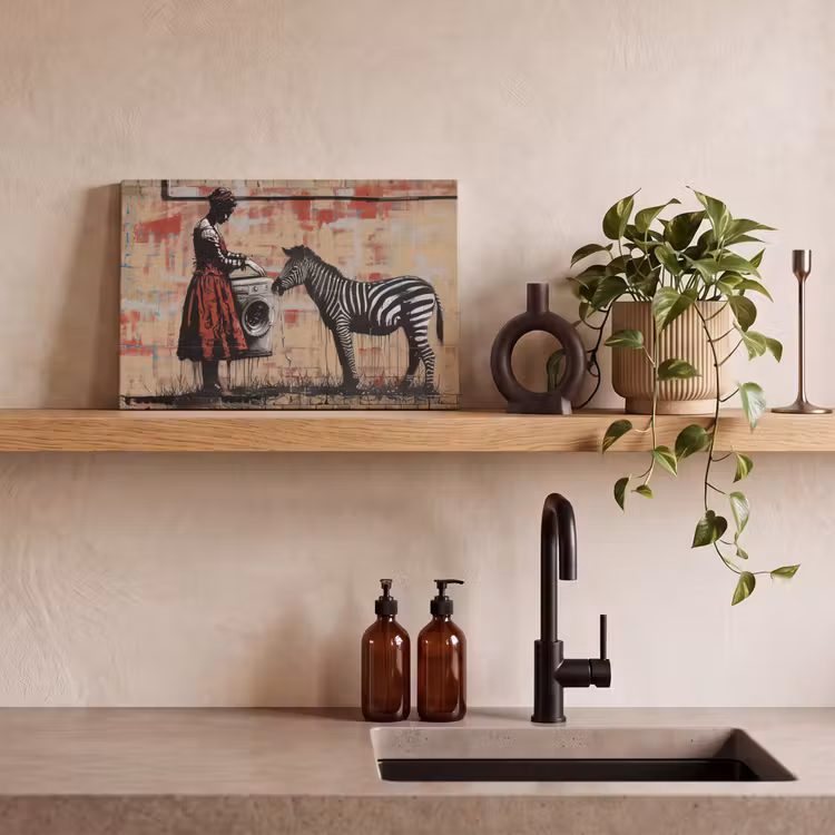 Street art - Zebra - Vrouw - Dieren - Graffiti - Banksy canvas 2cm klein -sfeer3