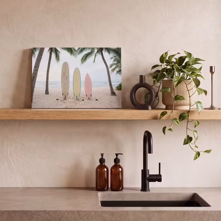 Surfboard - Palmbomen - Kleurrijk canvas 2cm klein -sfeer3