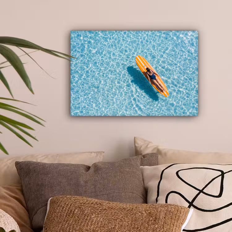 Surfboard - Water - Badpak - Oranje canvas 2cm klein -sfeer1