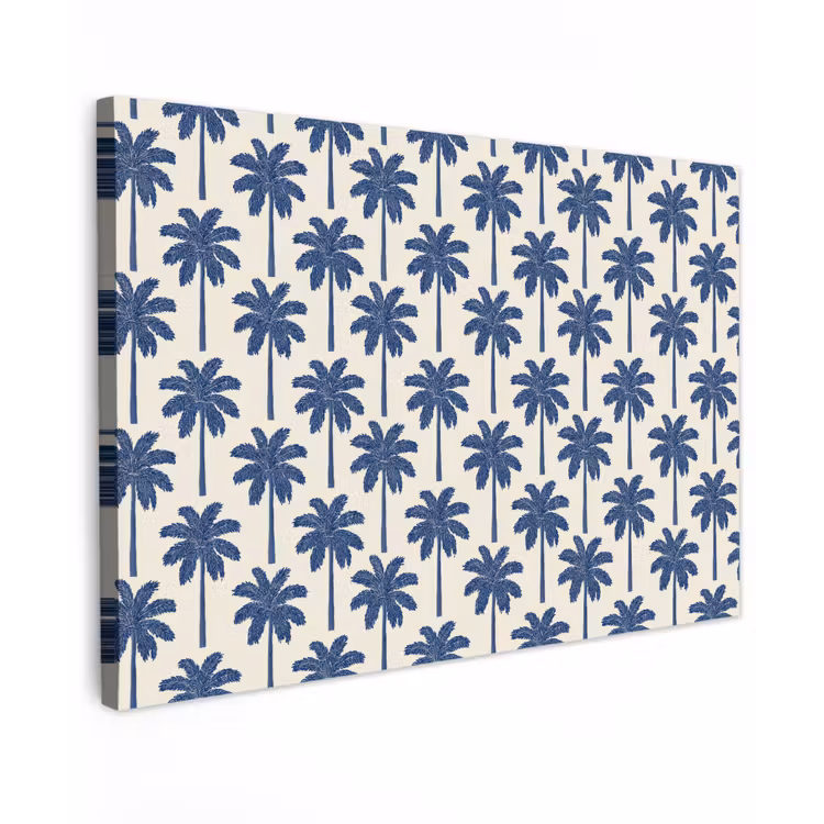 Symmetrisch - Palm - Blauw canvas 2cm klein 34 -z3d