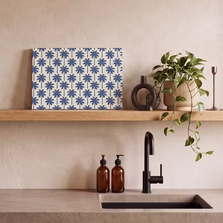 Symmetrisch - Palm - Blauw canvas 2cm klein 34 -sfeer3