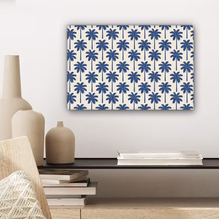 Symmetrisch - Palm - Blauw canvas 2cm klein 34 -sfeer6