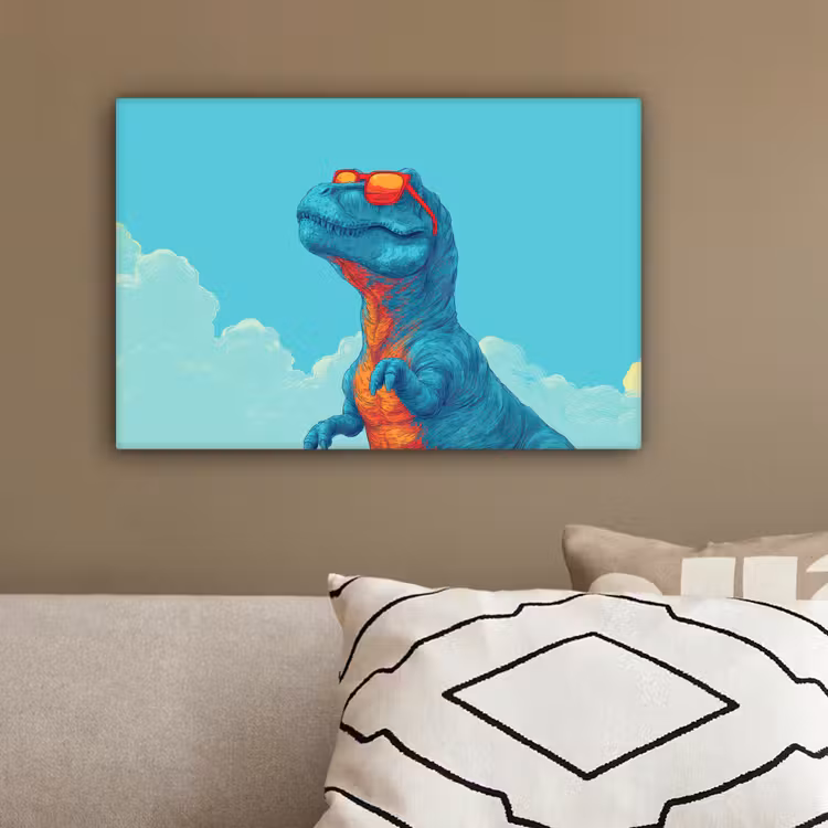 T-Rex - Blauw - Wolken - Zonnebril canvas 2cm klein -sfeer3