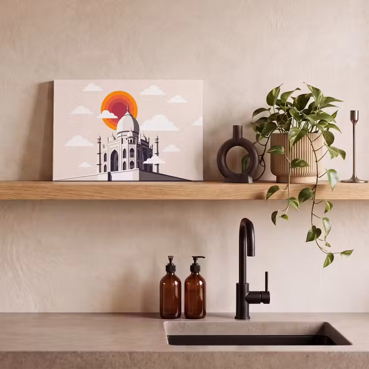 Taj Mahal - Zon - Koepel - Architectuur - India - Grafisch canvas 2cm klein -sfeer3