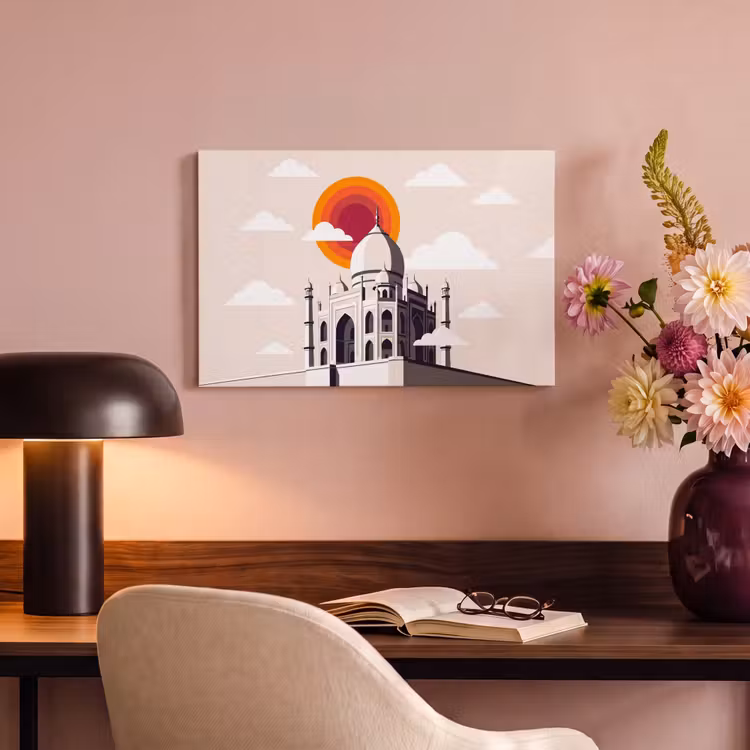 Taj Mahal - Zon - Koepel - Architectuur - India - Grafisch canvas 2cm klein -sfeer4