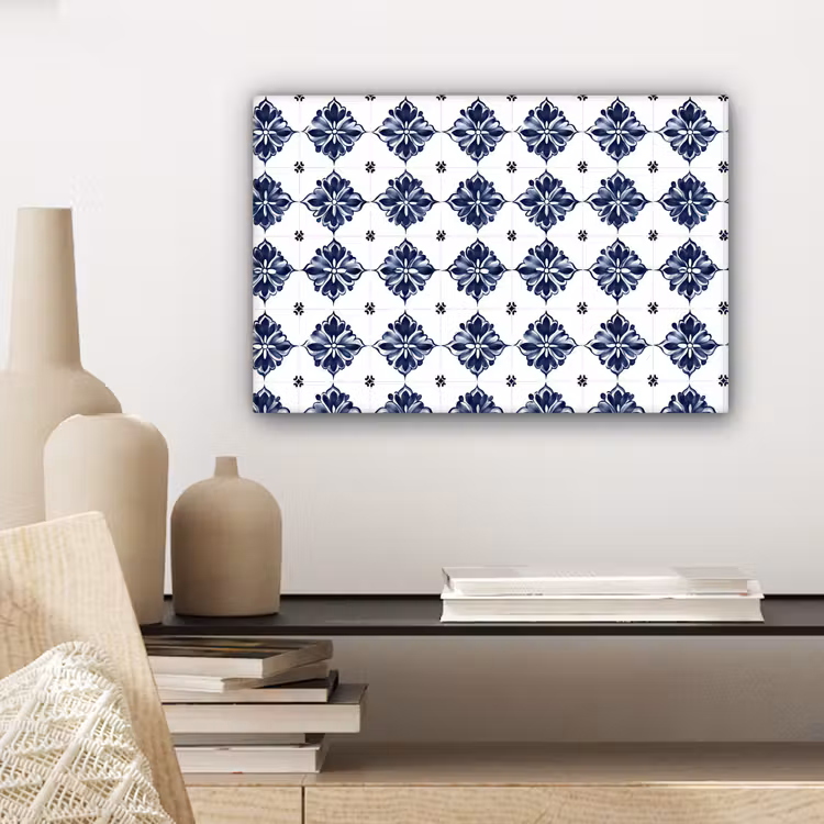 Tegelmotief - Blauw - Wit - Bloem canvas 2cm klein 34 -sfeer6