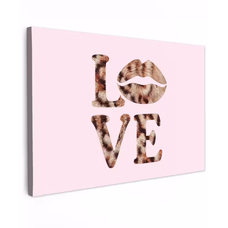 Tekst - Love - Pantervacht - Lichtroze canvas 2cm klein -z3d