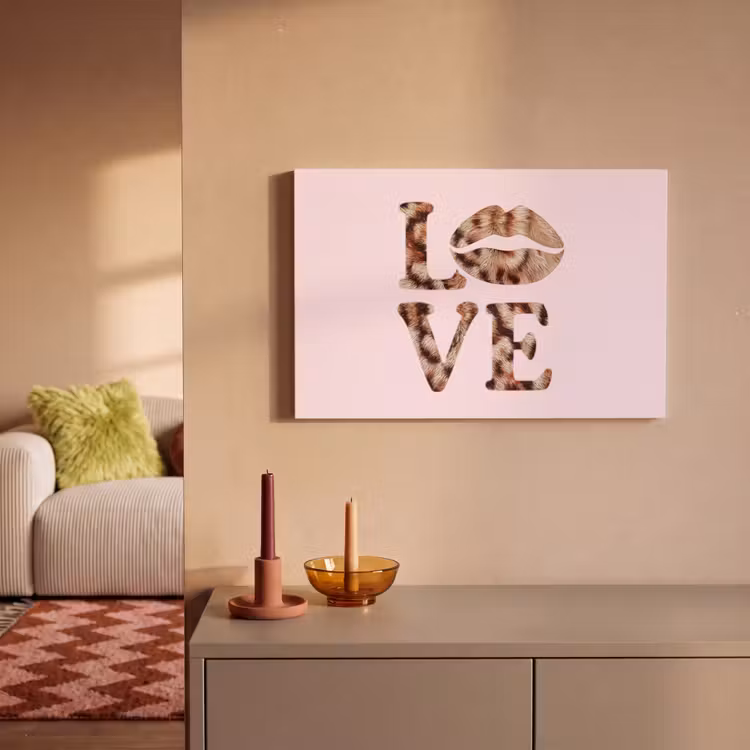 Tekst - Love - Pantervacht - Lichtroze canvas 2cm klein -sfeer1