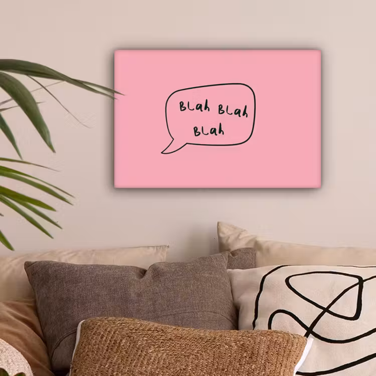 Tekstwolkje - BLAH BLAH BLAH - Roze canvas 2cm klein -sfeer1