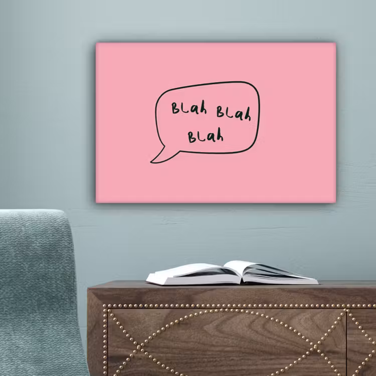 Tekstwolkje - BLAH BLAH BLAH - Roze canvas 2cm klein -sfeer4