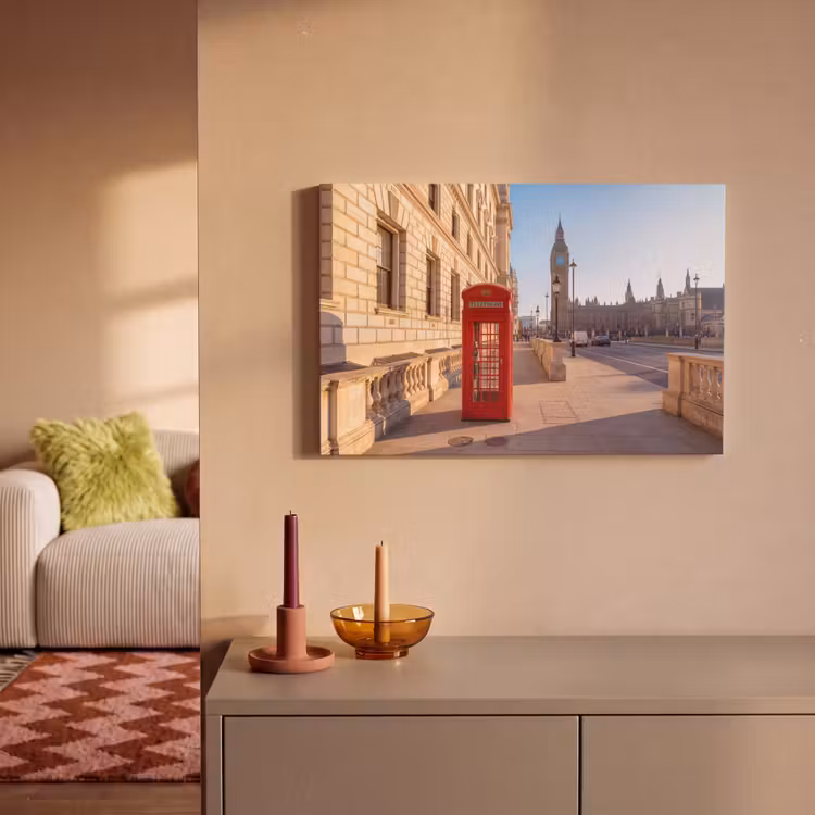 Telefooncel - Rood - Londen - Stad - Architectuur canvas 2cm klein -sfeer1