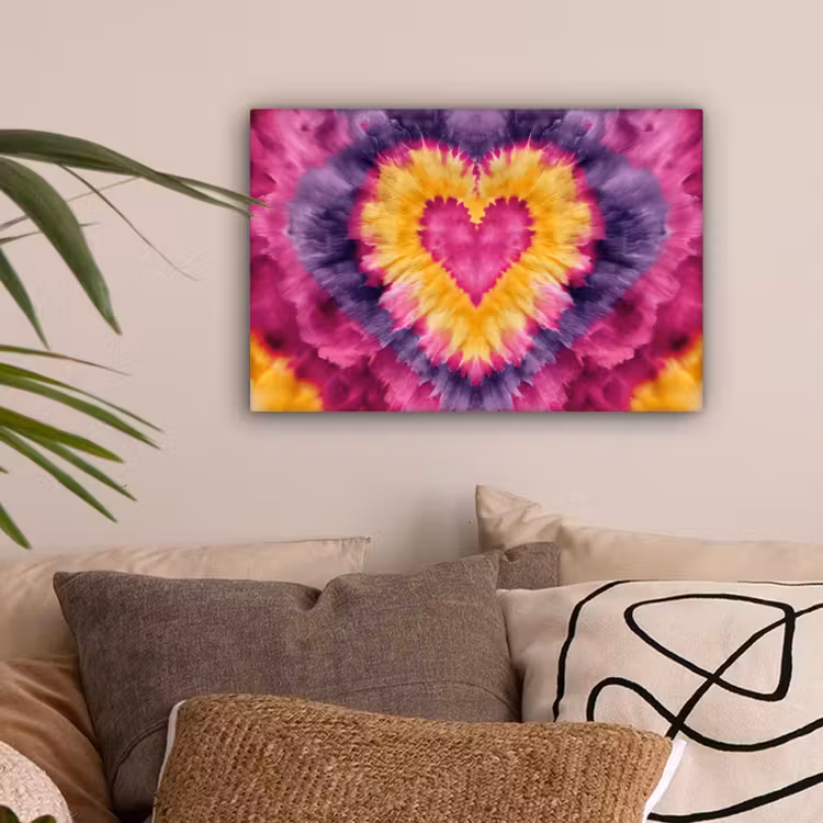 Tie dye - Hartvorm - Vlammen - Oranje canvas 2cm klein -sfeer1