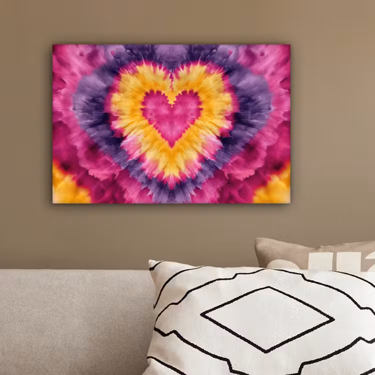 Tie dye - Hartvorm - Vlammen - Oranje canvas 2cm klein -sfeer3