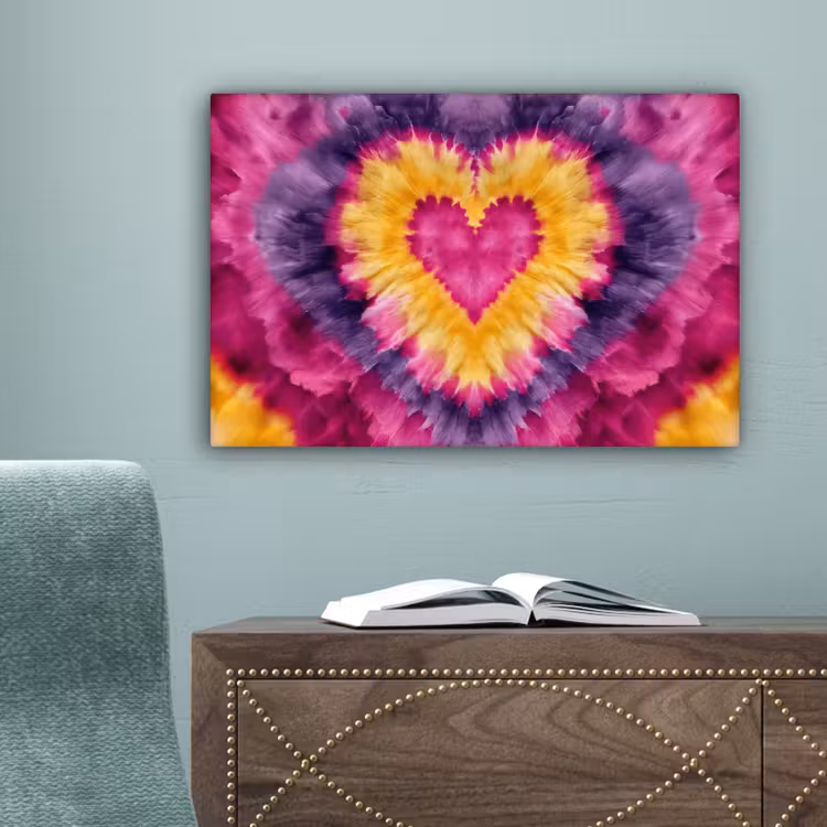 Tie dye - Hartvorm - Vlammen - Oranje canvas 2cm klein -sfeer4