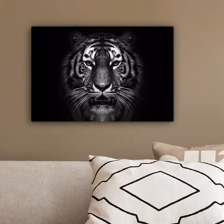 Tijger - Dieren - Zwart - Wit - Portret - Wild canvas 2cm klein -sfeer3