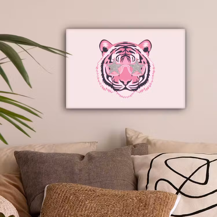 Tijger - Glitterzonnebril - Roze canvas 2cm klein -sfeer1