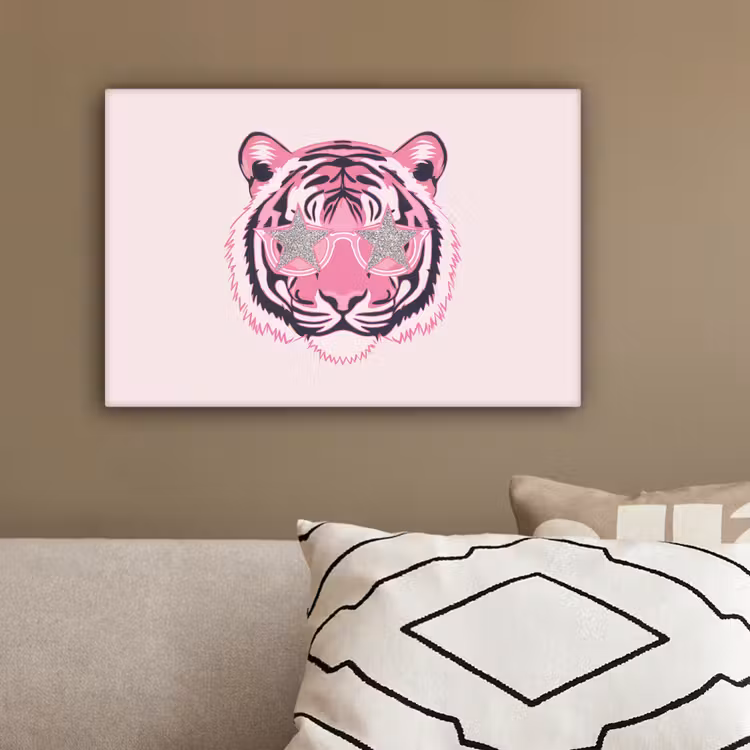 Tijger - Glitterzonnebril - Roze canvas 2cm klein -sfeer3