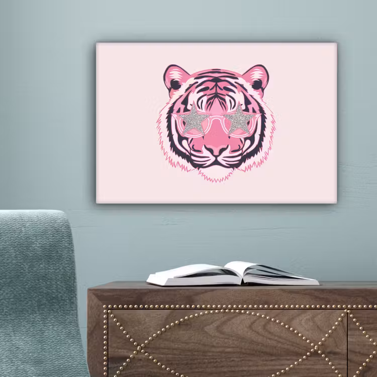 Tijger - Glitterzonnebril - Roze canvas 2cm klein -sfeer4