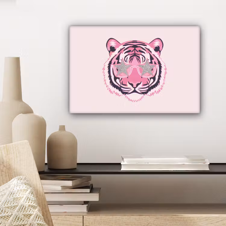 Tijger - Glitterzonnebril - Roze canvas 2cm klein -sfeer6