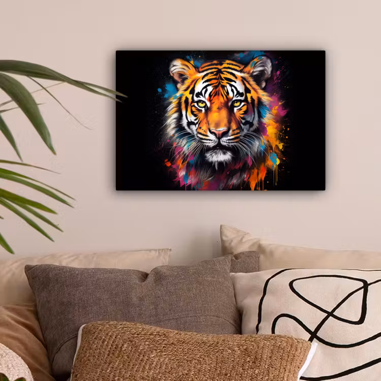 Tijger - Graffiti - Dieren - Zwart canvas 2cm klein -sfeer1