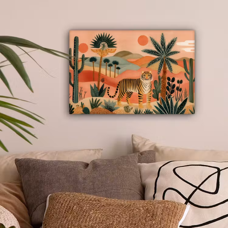 Tijger - Palmen - Cactus - Oranje canvas 2cm klein -sfeer1