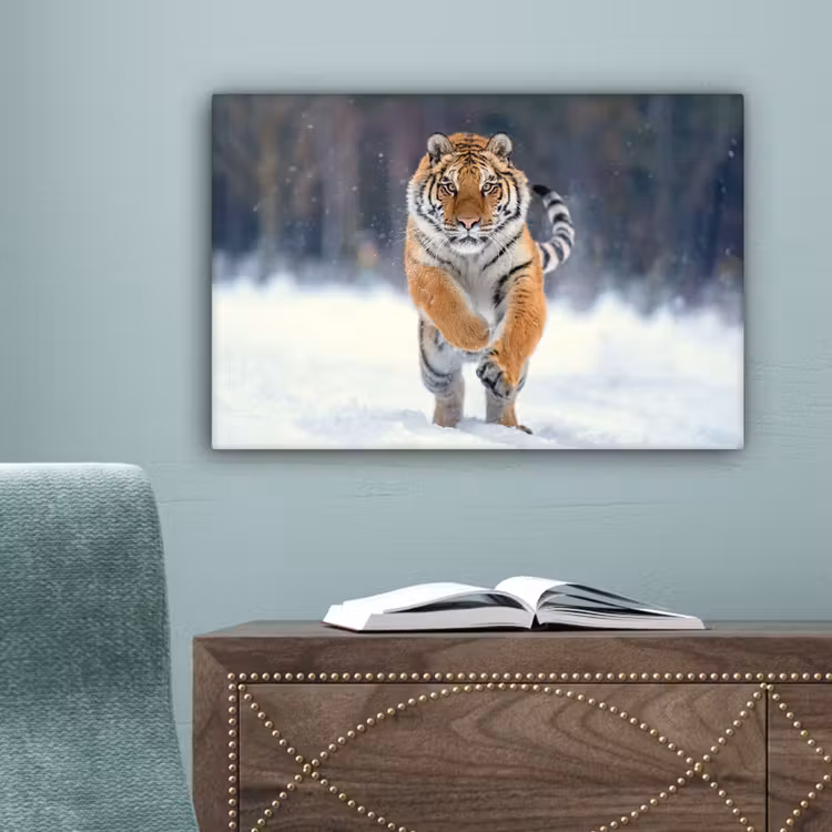 Tijger - Landschap - Sneeuw - Winter - Dieren canvas 2cm klein -sfeer4