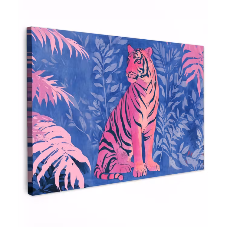 Tijger - Roze - Bladeren - Jungle canvas 2cm klein -z3d