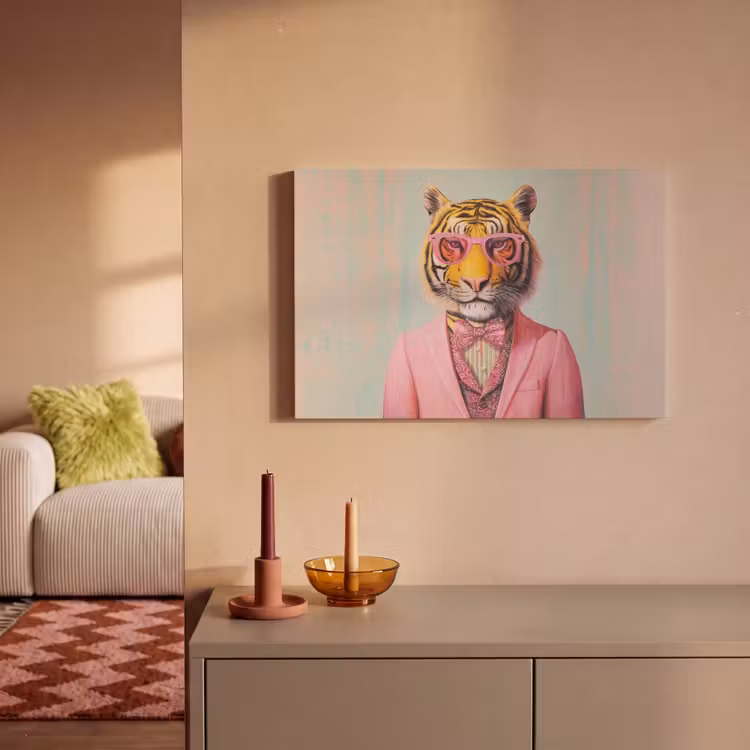Tijger - Strik - Jasje - Roze canvas 2cm klein -sfeer1