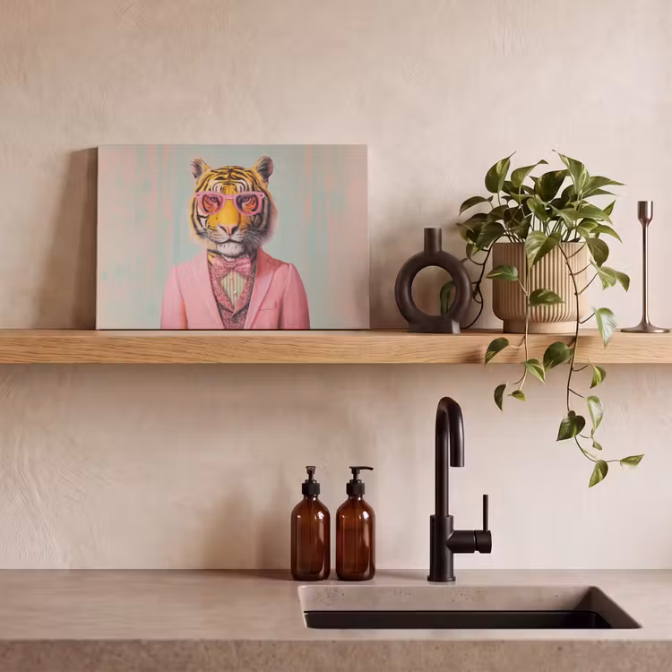 Tijger - Strik - Jasje - Roze canvas 2cm klein -sfeer3