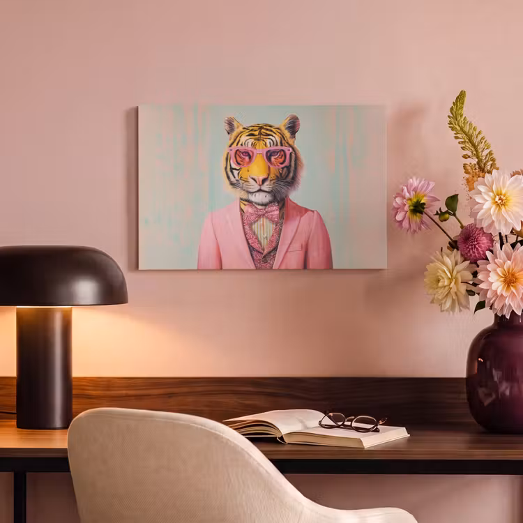 Tijger - Strik - Jasje - Roze canvas 2cm klein -sfeer4
