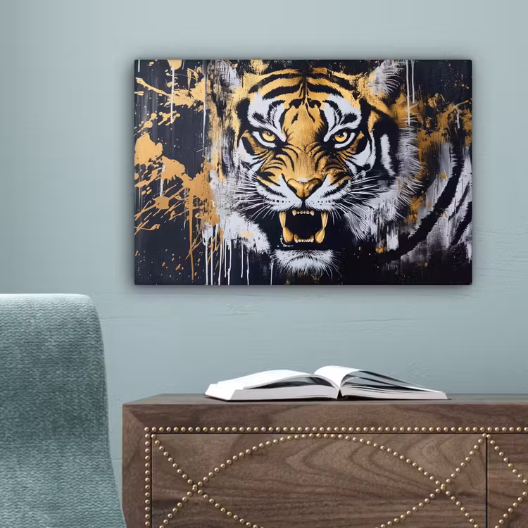 Tijger - Verfspatten - Goud canvas 2cm klein -sfeer4