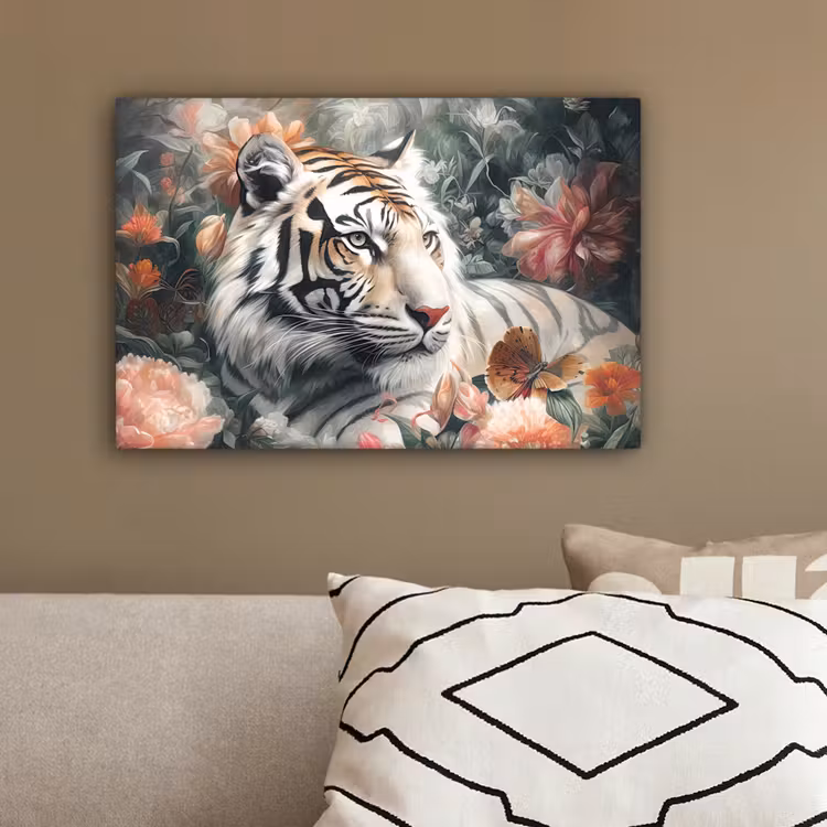 Tijger - Wilde dieren - Bloemen - Jungle canvas 2cm klein -sfeer3