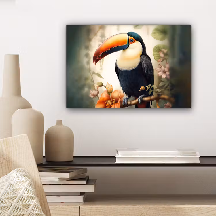 Toekan - Vogel - Bloemen - Planten canvas 2cm klein -sfeer6