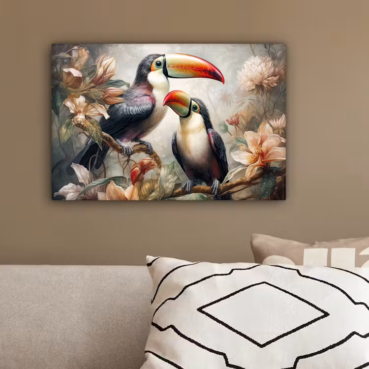 Toekan - Vogels - Bloemen - Jungle canvas 2cm klein -sfeer3