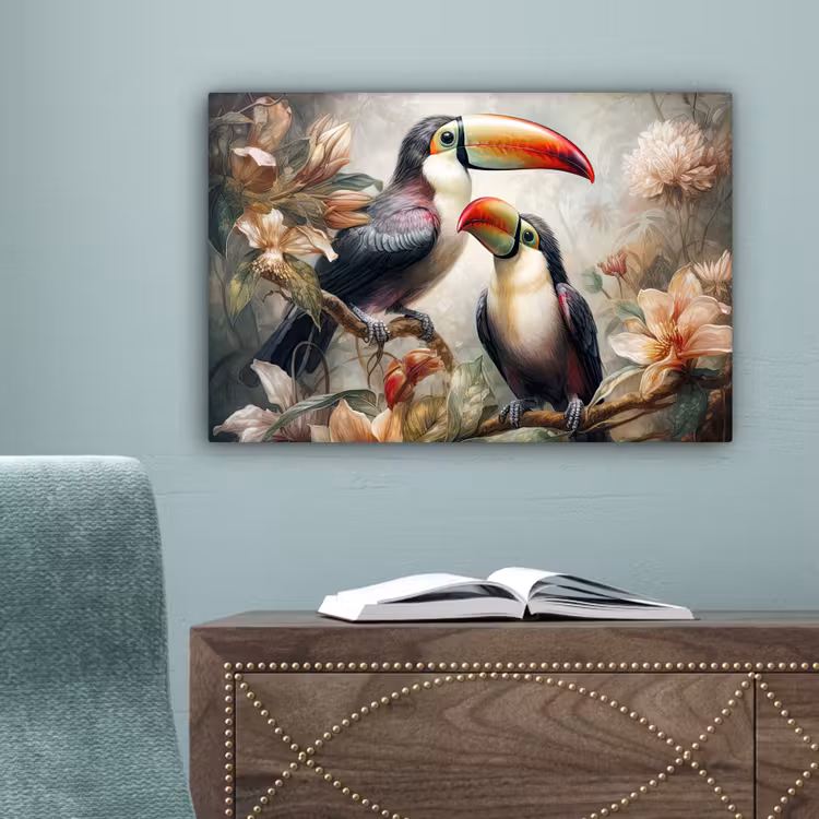 Toekan - Vogels - Bloemen - Jungle canvas 2cm klein -sfeer4