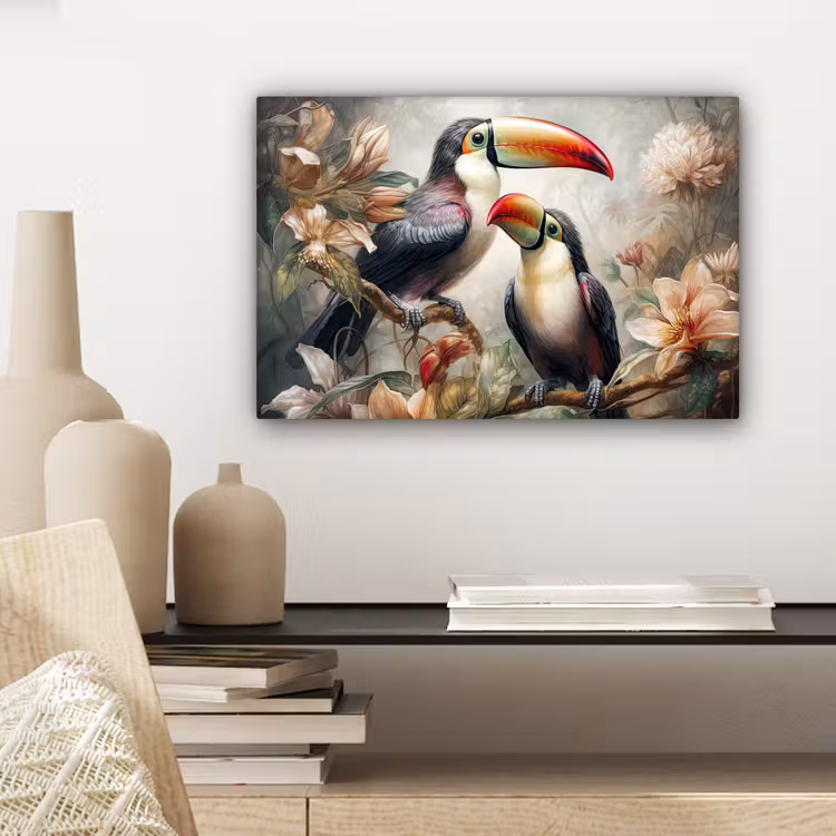Toekan - Vogels - Bloemen - Jungle canvas 2cm klein -sfeer6