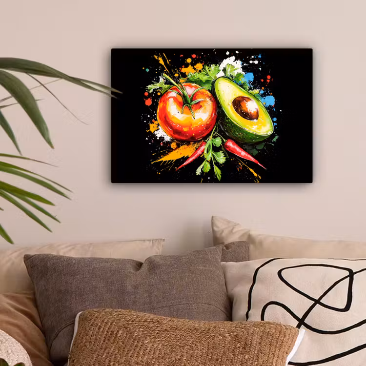 Tomaat - Avocado - Peper - Graffiti - Verf - Modern canvas 2cm klein -sfeer1