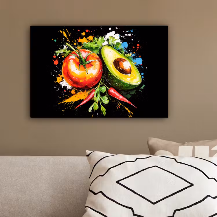 Tomaat - Avocado - Peper - Graffiti - Verf - Modern canvas 2cm klein -sfeer3