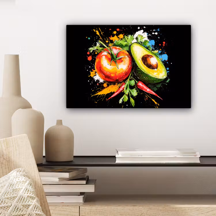 Tomaat - Avocado - Peper - Graffiti - Verf - Modern canvas 2cm klein -sfeer6