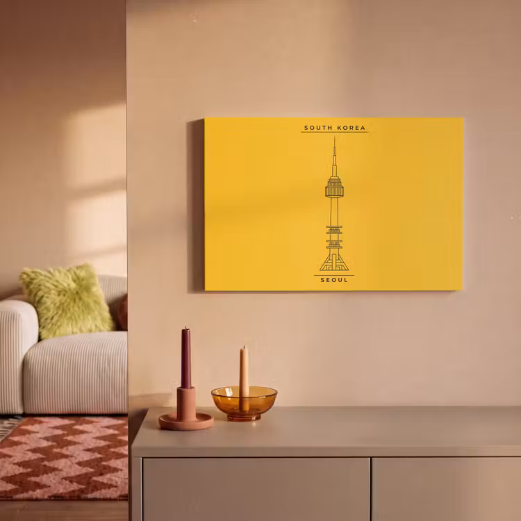 Toren - Seoul - Architectuur - Minimalistisch - Geel canvas 2cm klein -sfeer1